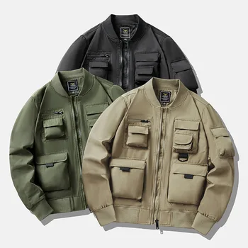 Мужские демисезонные куртки-бомберы, мужские повседневные военные куртки-карго с несколькими карманами, уличная походная ветрозащитная тактическая верхняя одежда