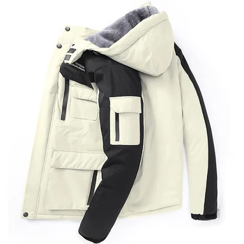 Мужские Плюс бархатные утолщенные пальто с капюшоном Лыжный костюм Мужские повседневные теплые куртки Пальто Зимняя куртка Мужская парка 6XL 7XL 8XL Куртка