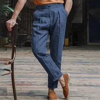 Мужские элегантные прямые брюки с усиленными карманами для повседневной носки, однотонные универсальные брюки для официальных вечеринок