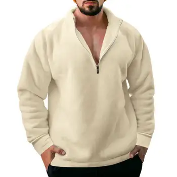 Мужской флисовый свитер на молнии, Ветрозащитная осенне-зимняя толстовка с отворотом и длинными рукавами, мужская одежда, толстовки на молнии, топы