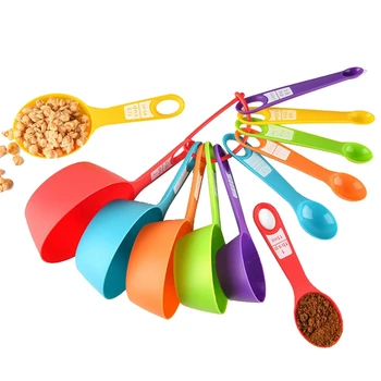 Набор пластиковых мерных стаканчиков и ложек из 12 предметов, цветные кухонные измерительные инструменты, отлично подходят для выпечки и приготовления пищи (случайный цвет)