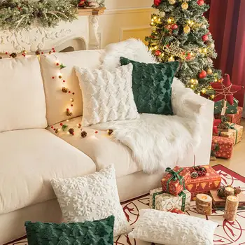 Наволочка изысканного изготовления, праздничные Рождественские плюшевые наволочки, чехлы для подушек с рисунком Рождественской елки для вечеринки в номере