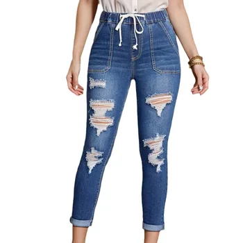 Осенне-зимние модные джинсы с перфорированной 9-точечной резинкой в новом стиле, модные женские повседневные джинсы с темпераментом.