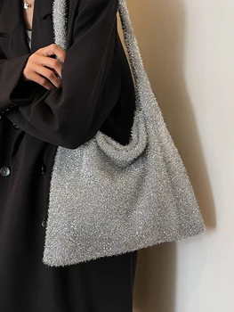 Осенне-зимняя женская сумка большой емкости подмышками 2023, новая модная корейская сумка-тоут BlingBling, универсальная сумка через плечо для пригородных поездок