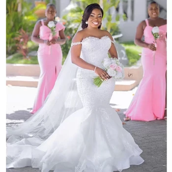 Плюс Размер Свадебные Платья Русалки Свадебные Платья Со Стразами С Открытыми Плечами Винтажные Тюлевые Кружевные Аппликации Страна Африка Robe De