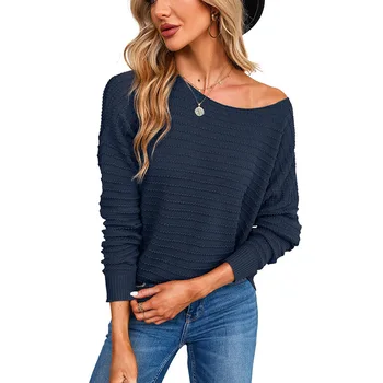 Повседневный тонкий свитер, женский осенний однотонный пуловер с круглым вырезом, топы с длинными рукавами