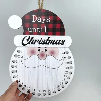 Подвеска с календарем обратного отсчета в форме рождественского Санты в форме Снеговика, Подвесной деревянный Адвент С 24 украшениями из конфетного Тростника для дома Бантом