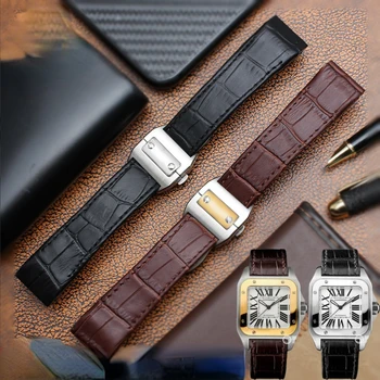 Ремешок из натуральной кожи для часов Cartier Santos100 Ремешок для часов Водонепроницаемый, защищенный от пота Мужской ремешок для часов 20мм 23мм браслет