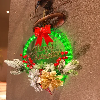 Рождественский светящийся венок, подвесная гирлянда, украшения для Рождественского венка, ночник, Пластиковый Круглый светодиодный атмосферный светильник