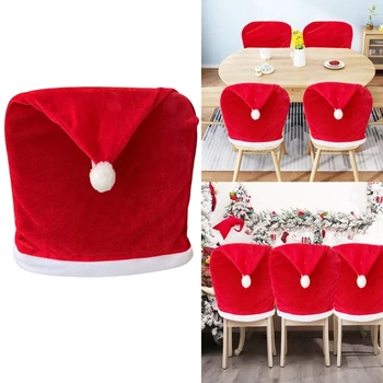 Рождественский чехол для стула, Красная шляпа Санта, Обеденные спинки, чехлы для новогодней вечеринки 2023 года, Кухонный стол, украшения для дома 60x50