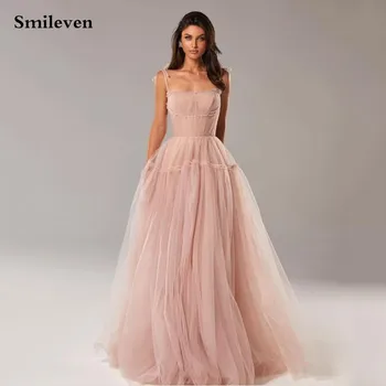 Розовые румяна Smileven, длинные платья для выпускного вечера на бретельках длиной до пола, вечерние платья трапециевидной формы из пышного тюля, Элегантное вечернее платье