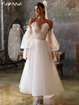 Романтическое свадебное платье с вырезом сердечком, Блестящие пайетки, халат невесты, простое элегантное свадебное платье трапециевидной формы длиной до щиколоток, Robe De Mariée