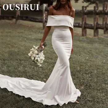 Свадебные Платья OUSIRUI для Невесты, Женщин, Русалка, Простые Белые Свадебные Платья В Бохо-Складку С Открытыми Плечами, Придворный Шлейф, vestidos de novia