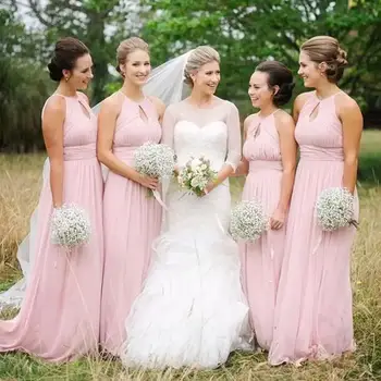 Сексуальное розовое платье подружки невесты на бретельках, Шифоновое свадебное платье подружки невесты на загородном пляже длиной до пола, без рукавов, на бретелях, на бретелях.
