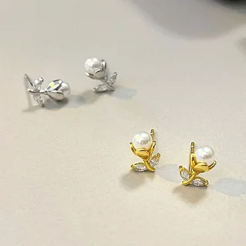 Серьги-гвоздики с искусственным жемчугом для женской свадьбы Золотого цвета, Шикарные серьги Y2k, Элегантные украшения, Рождественские Подарки KDE011