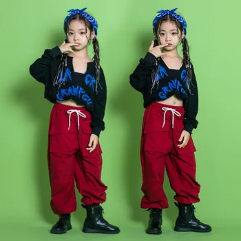 Современная одежда в стиле хип-хоп Для девочек от 3 до 15 лет, Укороченные Топы с короткими рукавами, Шаровары, Танцевальные костюмы для Детей, Одежда для бальных танцев в стиле Джаз