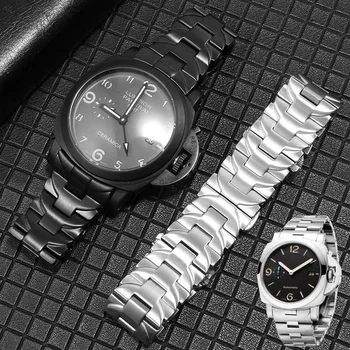 Твердый изогнутый ремешок для часов Panerai PAM441 111 PAM01316 из нержавеющей стали, ремешок для часов с откидной пряжкой, водонепроницаемый браслет 24 мм