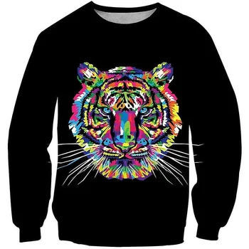 Толстовка с 3D принтом тигровых львов для мужчин, толстовка с длинными рукавами и животным рисунком, пуловеры с круглым вырезом, спортивная уличная одежда для бега