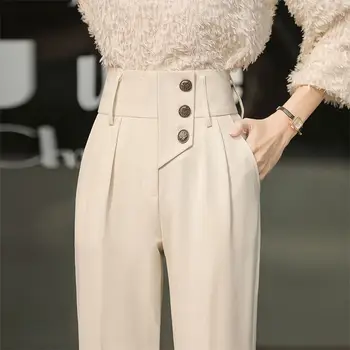 Тонкие повседневные брюки Harlan с высокой талией для женщин 2023, весенне-осенний модный костюм Nine Point Radish, однотонные брюки для женщин
