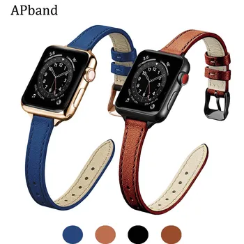 Тонкий кожаный ремешок для Apple watch band 49 мм 44/45/42/40/41/38 мм с мягким ремешком-браслетом для iWatch серии 3 SE 5 4 6 7 8 ultra