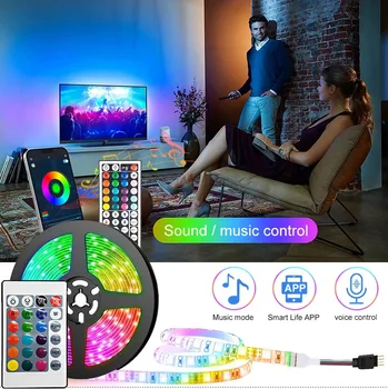 Умные светодиодные ленты с управлением по Bluetooth, RGB-подсветка для синхронизации музыки, Гибкая USB-лента для ламп, лента для украшения комнаты, подсветка телевизора