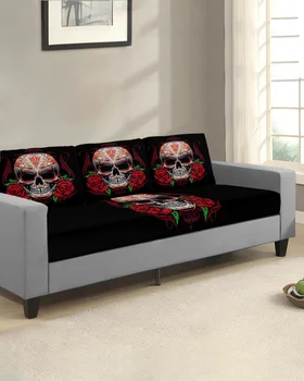 Череп Череп Роза Иллюстрация Чехлы для диванных подушек Чехол для сиденья дивана в гостиной Мягкий Эластичный чехол для дивана Защита мебели