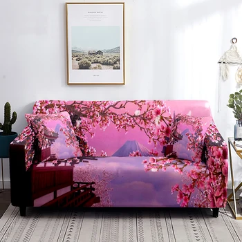 Эластичный чехол для дивана с цветущей вишней для гостиной, чехлы с принтом Fuji, чехлы для диванов, Моющийся декор для защиты мебели