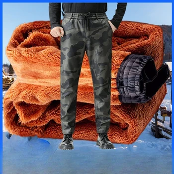 2023 Мужские Осенне-зимние Новые камуфляжные брюки из искусственной кожи, мужские свободные бархатные теплые брюки, Мужские Кожаные брюки с эластичной резинкой на талии, H621