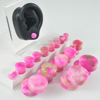 2шт Заглушки из сафлорового камня 6 мм-30 мм, двойная вспышка, розовый камень, ухо для женщин, подарочные заглушки для ушей, туннельные датчики, расширитель для пирсинга