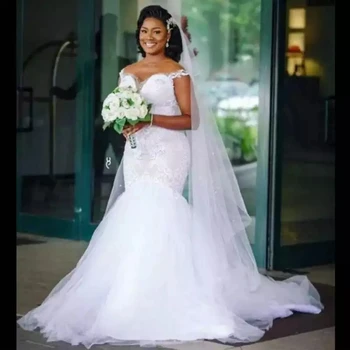 Белая африканская русалка больших размеров, церковные свадебные платья, тюлевое кружевное платье невесты для нигерийских женщин