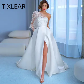 Белое Бальное платье TIXLEAR с Придворным Шлейфом, Атласное Изысканное Свадебное Платье 2023 на одно плечо, vestido de noiva brautkleider robe de mariée