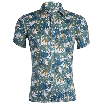 Гавайская мужская рубашка, модная футболка с коротким рукавом, повседневная мужская рубашка с отворотом, пляжная однобортная мужская одежда, блузка с отложным воротником