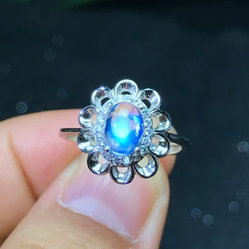 Женское кольцо из серебра 925 пробы с натуральным голубым лунным камнем, качество стекла хорошее