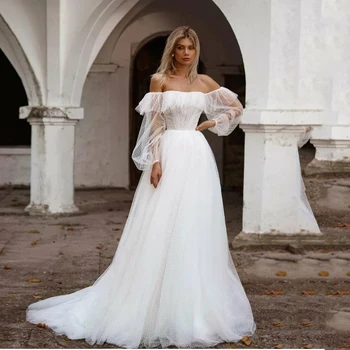 Иллюзионные Простые свадебные платья 2024 Для женщин, тюлевые свадебные платья трапециевидной формы с открытыми плечами, винтажные платья Vestidos De Novia 2023