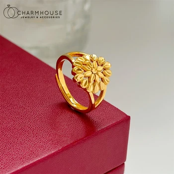 Кольца на палец золотого цвета для женщин, Открытое кольцо с цветком, Регулируемое Обручальное кольцо, Ювелирные изделия для помолвки, Аксессуары, Подарки для вечеринок, Бижутерия