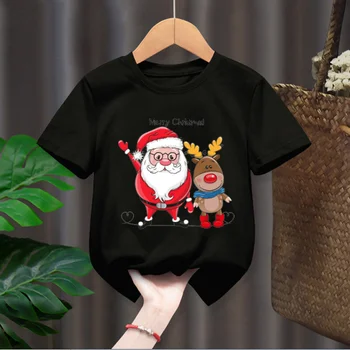 Летняя мода 2024 года Забавный подарок Санты с графическим рисунком Детские футболки Для мальчиков, детские футболки с коротким рукавом для девочек, повседневные топы