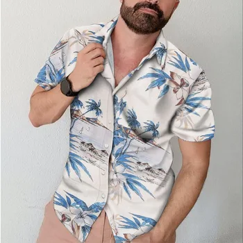 Мужская летняя повседневная пляжная рубашка-поло с короткими рукавами