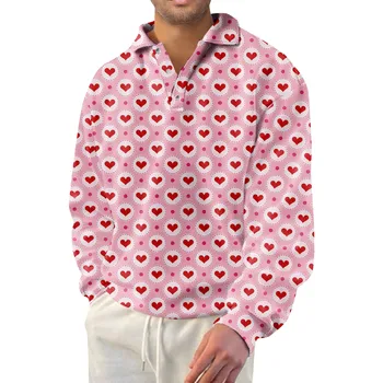 Мужская рубашка поло, новинка весны 2024 года, повседневные толстовки с отворотом и принтом в виде сердца, высокое качество