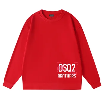 Новый дизайн DSQ2, толстовки с буквенным принтом, пуловер с круглым вырезом, хлопковая свободная толстовка унисекс в стиле ретро.