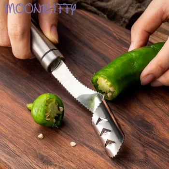 Нож для нарезания сердцевины для перца из нержавеющей стали 304 со стальной ручкой, многофункциональное устройство для нарезания сердцевины для фруктов и овощей, кухонный гаджет для приготовления пищи