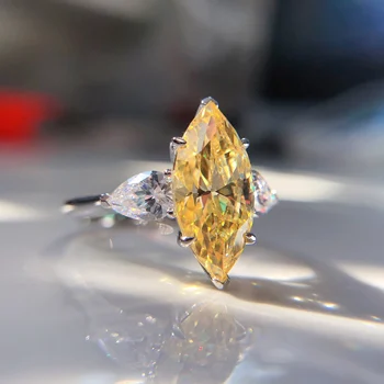 Обручальное кольцо с желтым и розовым бриллиантом огранки Маркиза 3 карата, 14 карат, кольцо из белого золота 585 пробы, подарок на День рождения 193