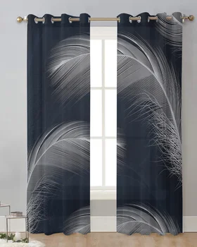 Перьевой Градиентный синий фон, Современные тюлевые шторы, шторы из вуали для гостиной, Прозрачные занавески для окон, аксессуары для спальни
