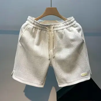 Простые повседневные шорты с эластичным поясом, отводящим влагу, геометрическая текстура, тонкие спортивные короткие штаны для бодибилдинга