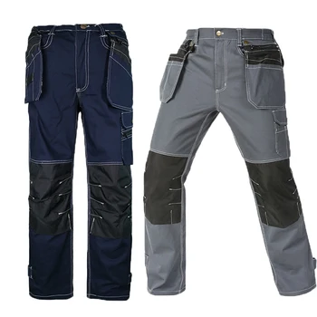 Рабочие брюки из 100% хлопка, брюки электрика с наколенником, строительные брюки-карго, съемные брюки сварщика с несколькими карманами.