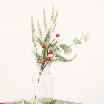Рождественские сосновые ветки, искусственные красные фруктовые растения, сосновые иголки для рождественского елочного венка, украшения для дома, Рождественские Новогодние подарки