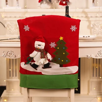 Рождественский чехол для стула из 2 частей, Чехлы из ткани, Эластичные чехлы для спинок стульев, Праздничные чехлы для спинок стульев, Рождественские