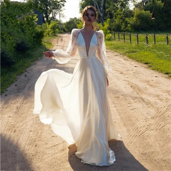 Роскошные свадебные платья с V-образным вырезом 2023, свадебное платье с открытой спиной, белые свадебные платья для женщин, официальный магазин Amandas Novias, невеста