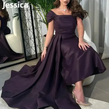 Темно-фиолетовые атласные платья для выпускного вечера Jessica, Дубайское платье, элегантное женское вечернее платье, роскошное вечернее платье 2024 г.