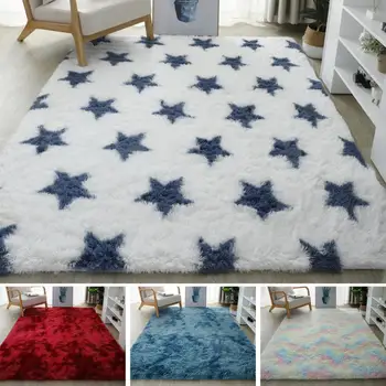 Уютный коврик Мягкий пушистый красящий коврик Современный звездный дизайн для спальни, детской комнаты, нескользящий ковер для пола, который можно стирать в машине