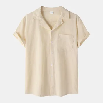 Хлопчатобумажные рубашки, удобные дышащие блузки, мужская повседневная рубашка, Свободные топы, кардиган с коротким рукавом, Летняя рубашка, кофточки с коротким рукавом